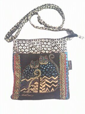 Vintage Y2K LAUREL BURCH Beaded Egyptian Cat Crossbody Handbag Purse Boho Retro